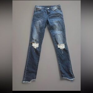 DEAR JOHN "Gisele" High Waisted Skinny Button Fly Jeans Women's Size 26 Raw Hem